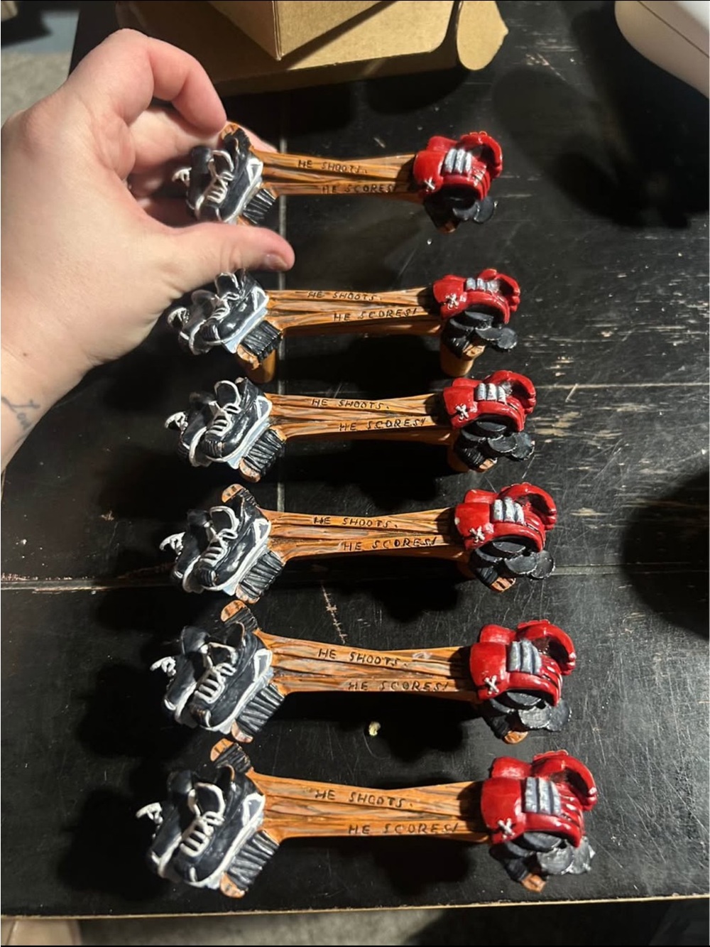 Set of 6 Hockey Skate Drawer Openers - Red & Black Accents